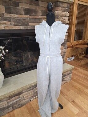 FP Movement by Free People Sleeveless Hooded Gray Jumpsuit Making It Maxi Small